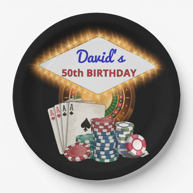 Vegas Casino Night Black Birthday Party  Paper Plate (Front)