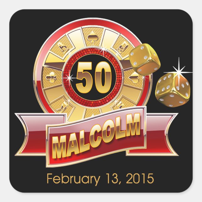 Vegas Casino The Big Five-O 50 | red black gold Square Sticker (Front)