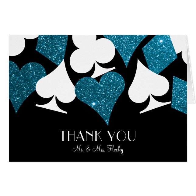 Vegas Destiny Blue Glitter Thank You Note (Front Horizontal)