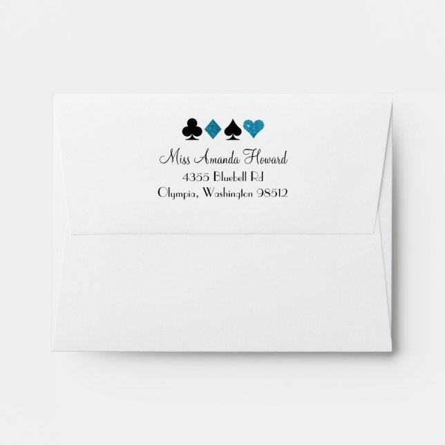 Vegas Destiny Blue Glitter Wedding Invitation Envelope (Back (Top Flap))