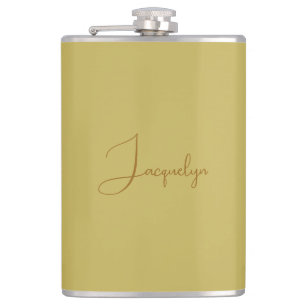 Vegas Gold Golden Brown Colour Calligraphy Name Hip Flask