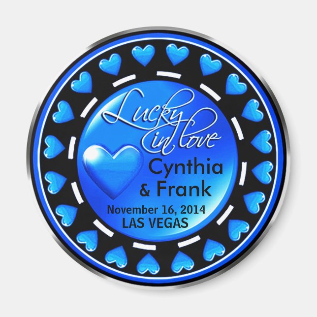 Vegas Lucky in Love Hearts Casino Chip blue Magnet (Front)