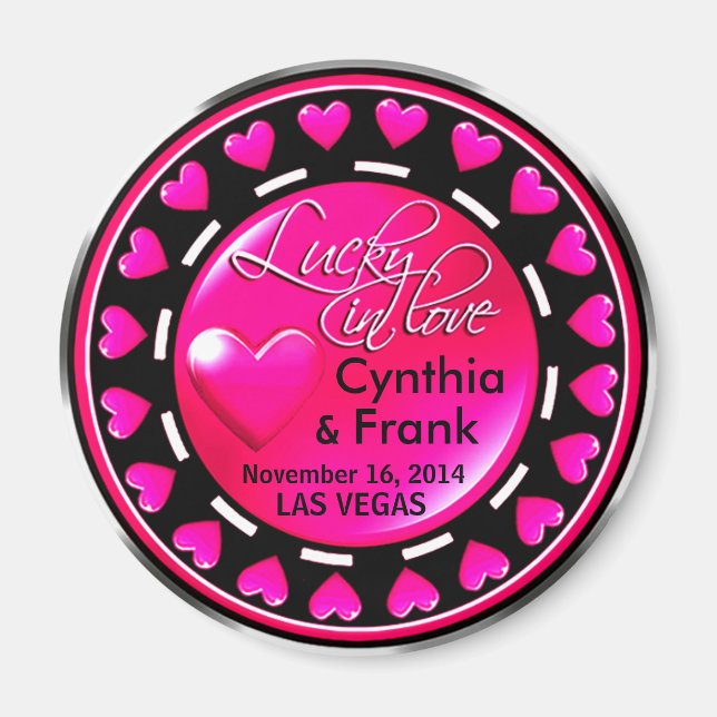 Vegas Lucky in Love Hearts Casino Chip hot pink Magnet (Front)
