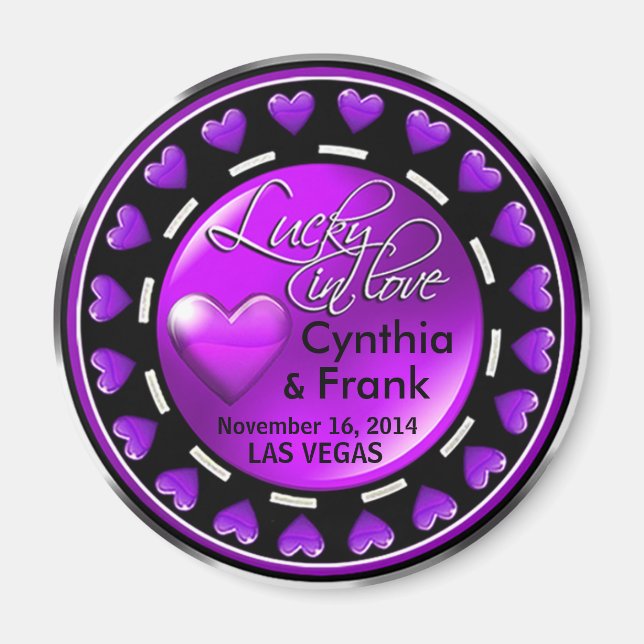Vegas Lucky in Love Hearts Casino Chip purple Magnet (Front)