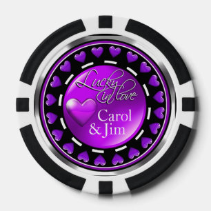 Vegas Lucky in Love Hearts purple black Poker Chips