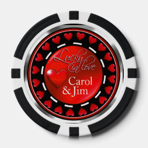 Vegas Lucky in Love Hearts red black silver Poker Chips