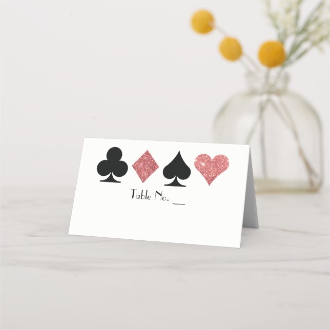 Vegas Pink Faux Glitter Place Card with Table Name (Front)