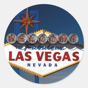 Vegas Sign Dusk Classic Round Sticker