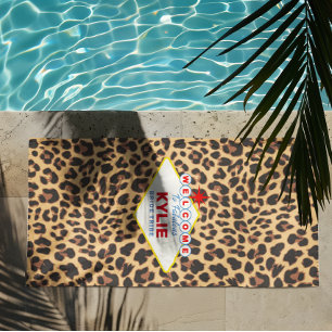 Vegas Sign Personalised Leopard Print Beach Towel