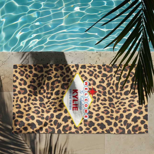 Vegas Sign Personalised Leopard Print Beach Towel (Creator Uploaded)