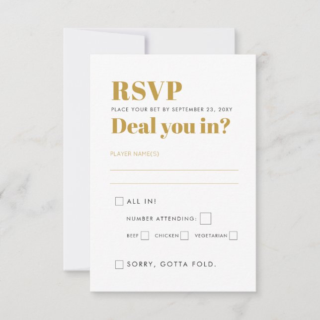 Vegas Wedding Party Fun You In? Black and Gold RSVP Card (Front)