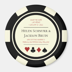 Vegas Wedding Save The Date Poker Chip Black Cream Magnet