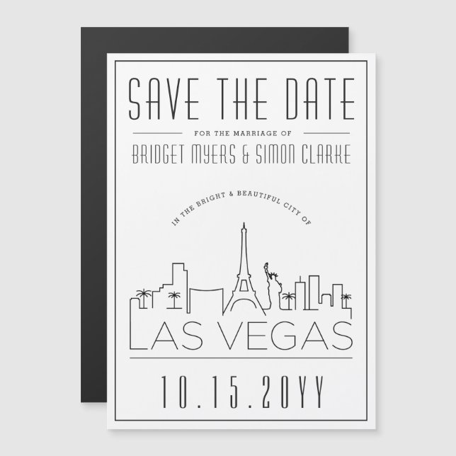 Vegas Wedding | Stylised Skyline Save the Date Magnetic Invitation (Front/Back)