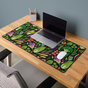 Vegetable and herbs garden harvest on black desk mat