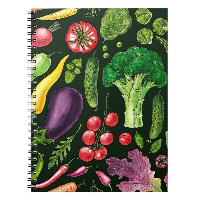 Vegetable and herbs garden harvest on black notebook (Front)