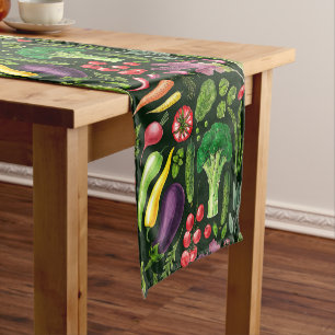 Vegetable and herbs garden harvest on black short table runner