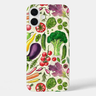 Vegetable and herbs garden harvest on off white iPhone 16 plus case