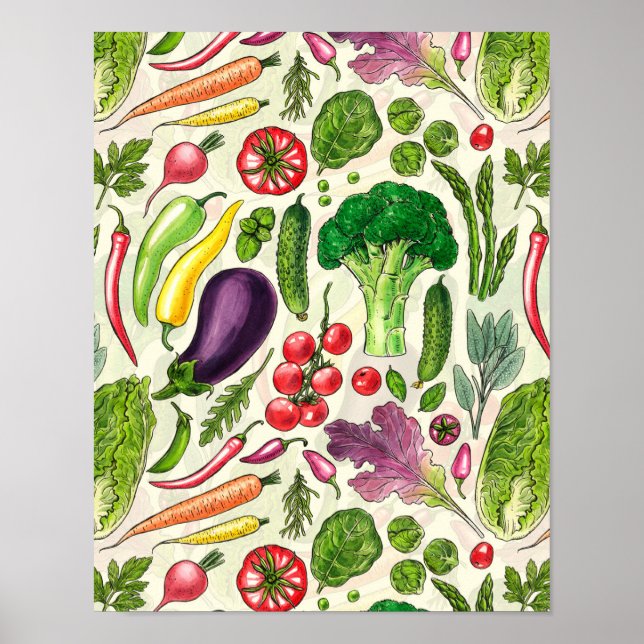Vegetable and herbs garden harvest on off white poster (Front)