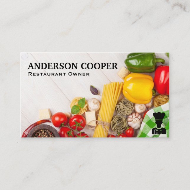 Vegetable and Pasta on Table Business Card (Front)