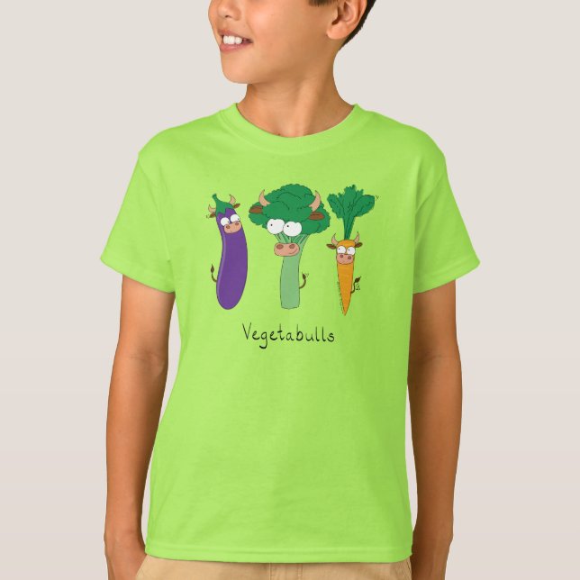 Vegetable Bulls Funny Kid's Boy's T-shirt (Front)