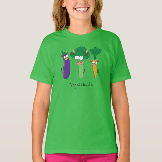 Vegetable Bulls Funny Kid's Girl's T-shirt (Front)