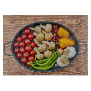 Vegetable Casserole Dish Graphic with Wood Effect Cutting Board