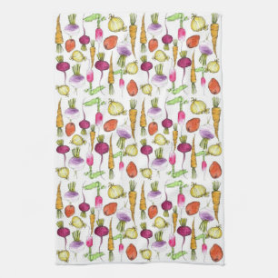 Vegetable Drawing Carrot Beet Raddish Art Towel