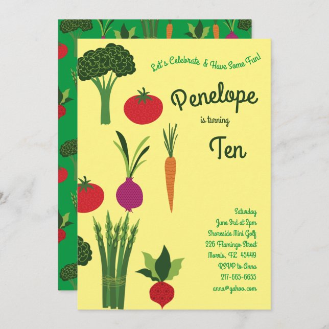 Vegetable Garden Kids Birthday Party Veggies Invitation (Front/Back)