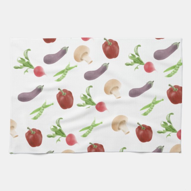 Vegetable Illustration Pattern Tea Towel (Horizontal)