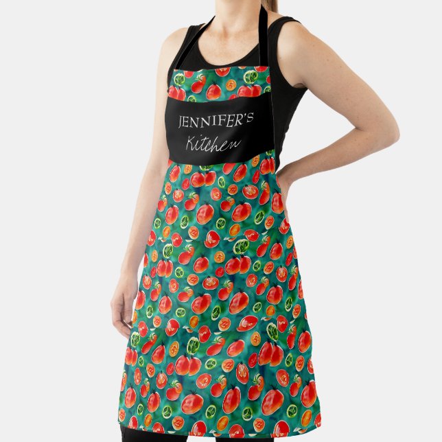 Vegetable pattern monogram name Kitchen script Apron (Insitu)