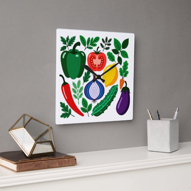 Vegetable pattern square wall clock (Office)