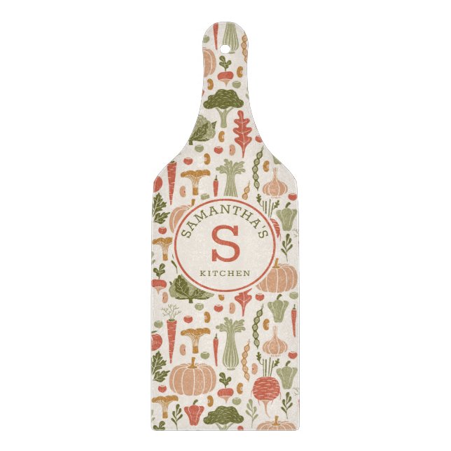 Vegetable Pattern Vegetarian Personalized Name Cutting Board (Front)