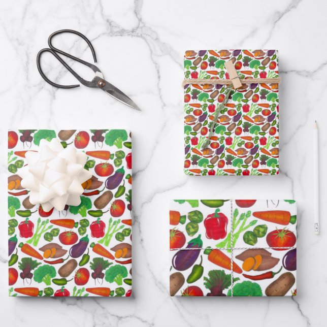 Vegetable Print Garden Veggies Farmer's Market Veg Wrapping Paper Sheet (Front)