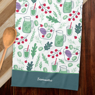 Vegetable Salad Pattern with Name Green Tea Towel