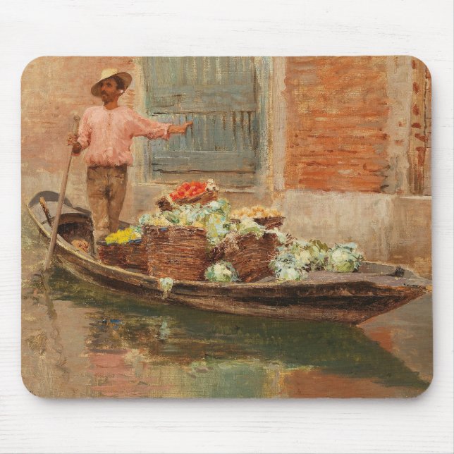 Vegetable Seller in Venice (by Vincenzo Caprile) Mouse Pad (Front)