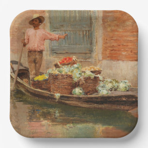 Vegetable Seller in Venice (by Vincenzo Caprile) Paper Plate
