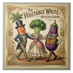 Vegetable Waltz Dancing Veggies Vintage Victorian Tile
