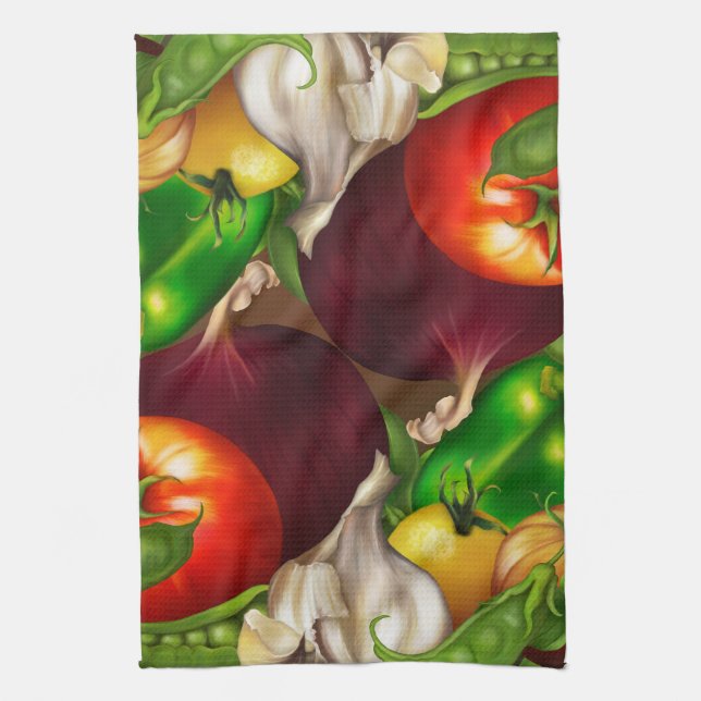 Vegetables and Herbs Organic Natural Fresh Food Tea Towel (Vertical)