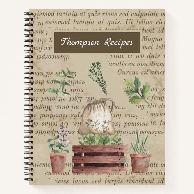 Vegetables and herbs rustic elegant family recipes notebook (Front)