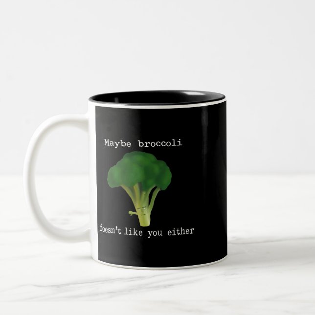 Vegetables Broccoli does not like you D0100101A Two-Tone Coffee Mug (Left)