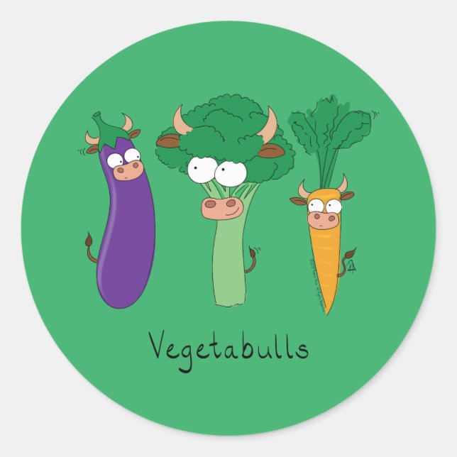 Vegetables Bulls Cute Kids Cartoon Classic Round Sticker (Front)