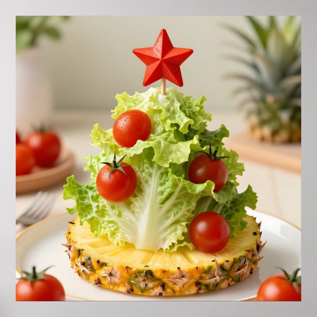 Vegetables Christmas Tree, Lettuce Leaves & Cherry Poster (Front)