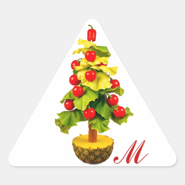 Vegetables Christmas Tree, Lettuce Leaves Monogram Triangle Sticker (Front)
