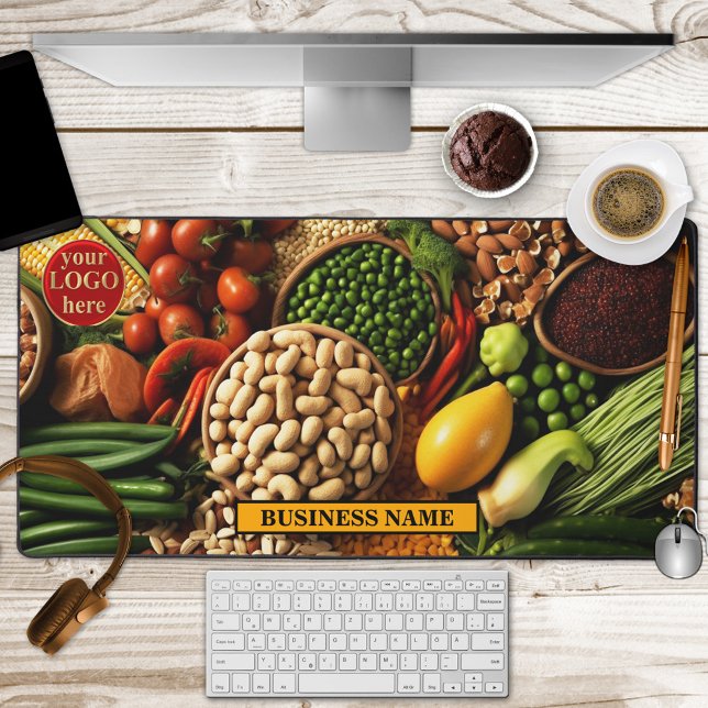 Vegetables Food Groceries Farmers Desk Mat (Desk mat featuring an illustration of vegetables and nuts. With easily to replace logo template)