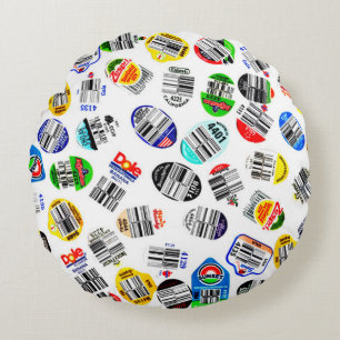 Vegetables Fruits Barcode Sticker Pattern Round Cushion