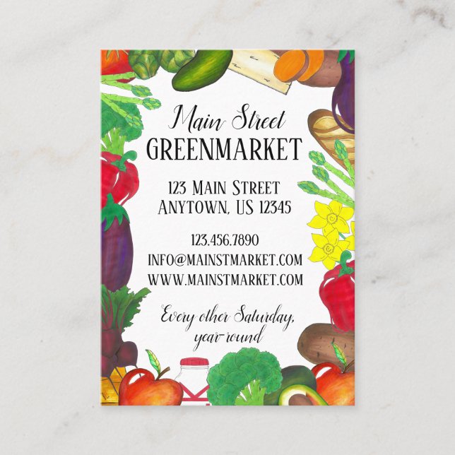 Vegetables Grocery Shopping Greenmarket Chef Business Card (Front)