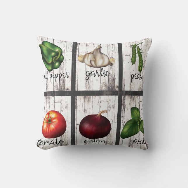 Vegetables & Herbs Rustic Modern Kitchen Food Art Cushion (Front)