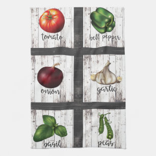 Vegetables & Herbs Rustic Modern Kitchen Food Art Tea Towel