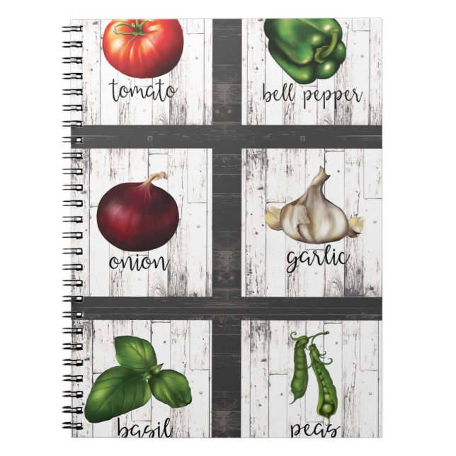 Vegetables & Herbs Rustic Modern Kitchen Food Spiral Notebook (Front)