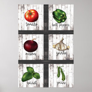 Vegetables & Herbs Rustic Modern Kitchen Wall Art